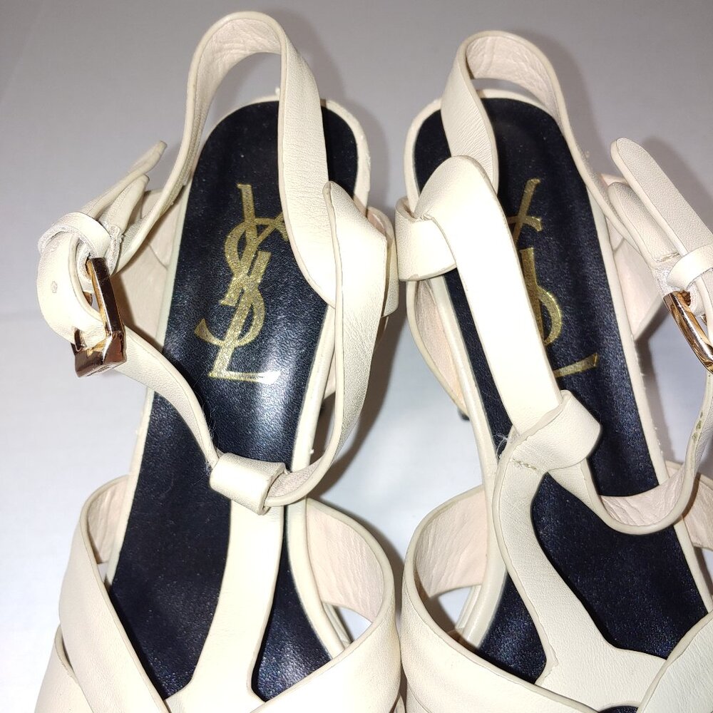 SAINT LAURENT Tribute Platform Sandals in Smooth Leather Cream Size 39 - Picture 4 of 15
